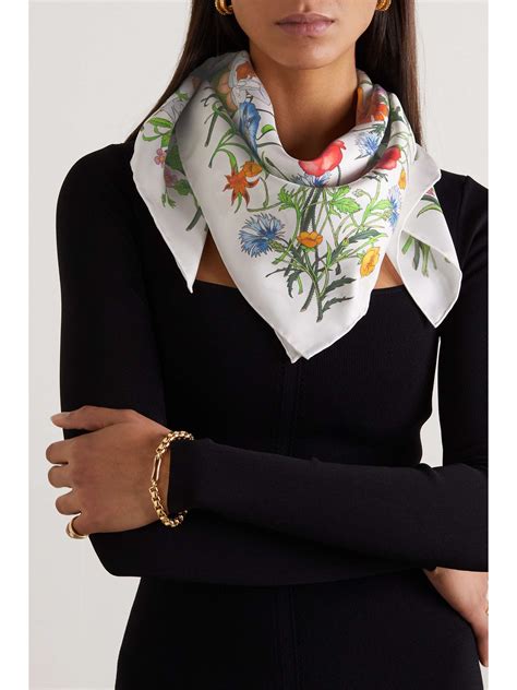 gucci floral hood|Gucci frayed scarf.